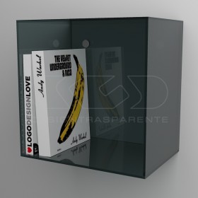 Cube shelf cm 20 in acrylic Smoked Grey plexiglass wall display unit.