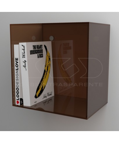 Cube shelf cm 20 in acrylic Smoked Brown plexiglass wall display unit.