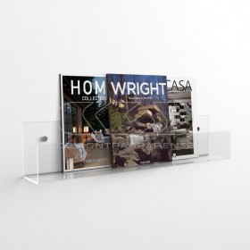 Clear acrylic book and catalogue shelf in various sizes.