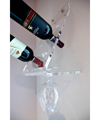 Botellero y portavasos de pared en metacrilato transparente