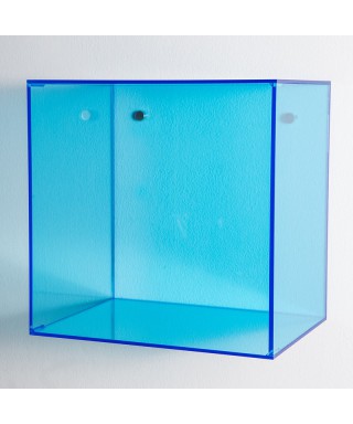 Estantería Cubo cm 25 en metacrilato azul claro expositor de pared.