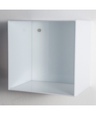 Mensola Cubo cm 25 in plexiglass colorato bianco espositore da parete.