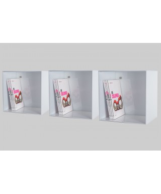 Mensola Cubo cm 25 in plexiglass colorato bianco espositore da parete.