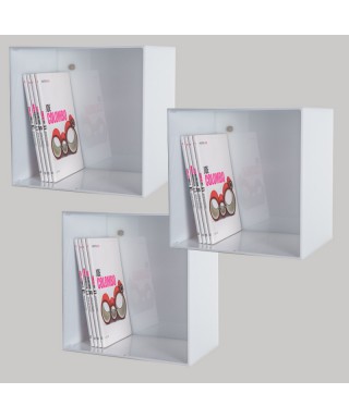 Mensola Cubo cm 25 in plexiglass colorato bianco espositore da parete.