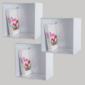 Mensola Cubo cm 25 in plexiglass colorato bianco espositore da parete.
