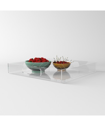 Vassoio quadrato in plexiglass trasparente centrotavola portafrutta.
