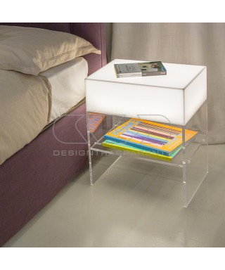 Comodino L30 Tavolino luminoso con ripiano portaoggetti in plexiglass.