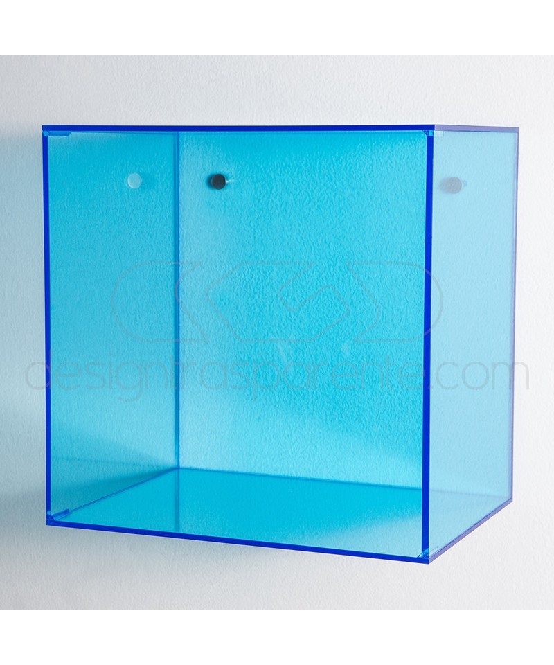 Estantería Cubo cm 30 en metacrilato azul claro expositor de pared
