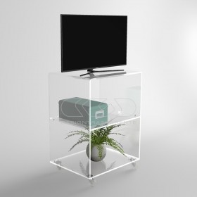 Mueble TV plasma 50x30 en metacrilato transparente ruedas y estantes.