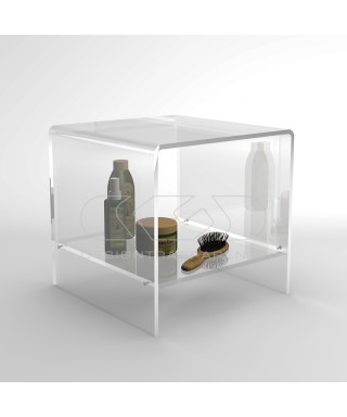 Sgabello cm 30x30 in plexiglass trasparente con  ripiano per doccia.