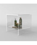 Sgabello cm 40x40 in plexiglass trasparente con ripiano per doccia.