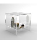 Taburete de ducha cm 40x40 con estante en metacrilato transparente.