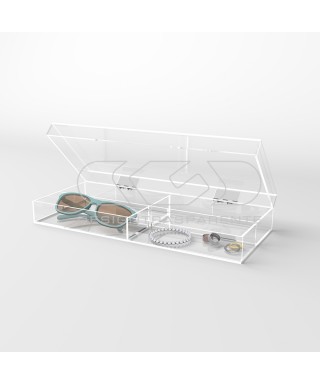 Transparent acrylic case box for glasses and jewellery 33x13 cm.