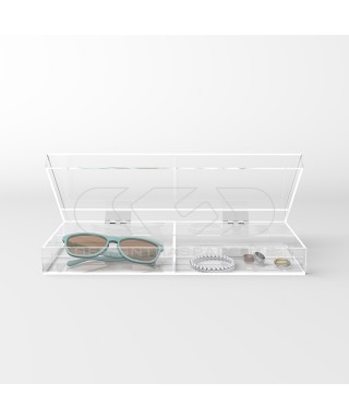 Caja de metacrilato transparente para gafas y joyas 33x13 cm.