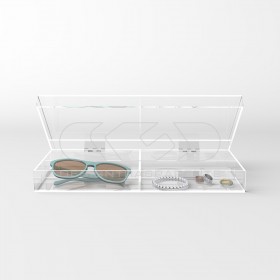 Caja de metacrilato transparente para gafas y joyas 33x13 cm.