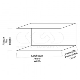 Floating bedside table 70x20cm double acrylic shelf C-shaped model.
