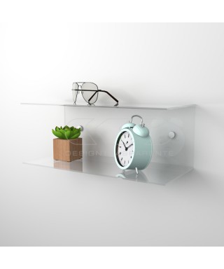 Comodino sospeso cm 70x15 mensola doppia in plexiglass modello a C.