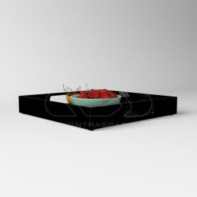 Black acrylic square tray fruit holder or centrepiece.