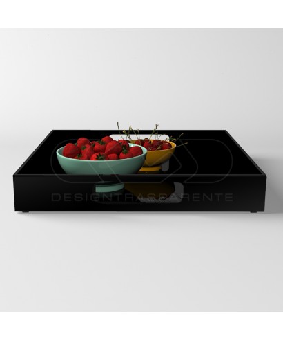 Vassoio quadrato in plexiglass nero centrotavola portafrutta.
