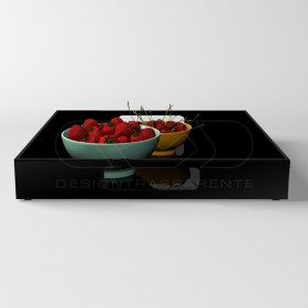 Vassoio quadrato in plexiglass nero centrotavola portafrutta.