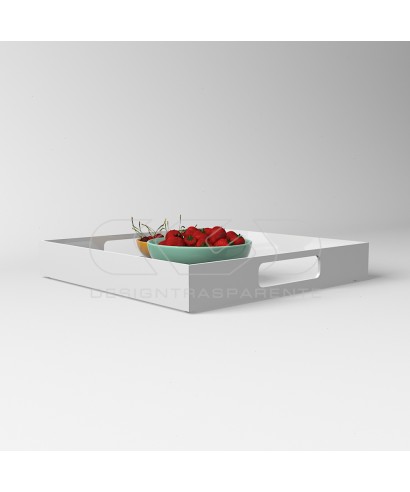 Vassoio quadrato in plexiglass bianco centrotavola portafrutta.