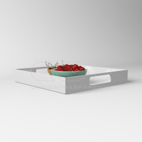 Vassoio quadrato in plexiglass bianco centrotavola portafrutta.