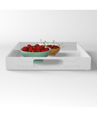 Vassoio quadrato in plexiglass bianco centrotavola portafrutta.