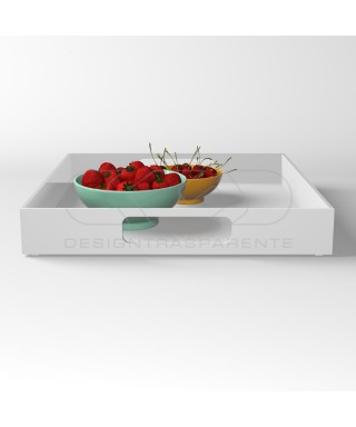 Vassoio quadrato in plexiglass bianco centrotavola portafrutta.