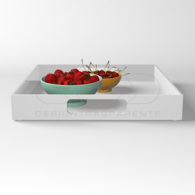 Vassoio quadrato in plexiglass bianco centrotavola portafrutta.