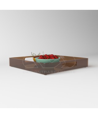 Vassoio quadrato in plexiglass fumé marrone centrotavola portafrutta.
