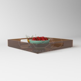 Transparent Brown acrylic square tray fruit holder or centrepiece.
