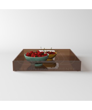 Transparent Brown acrylic square tray fruit holder or centrepiece