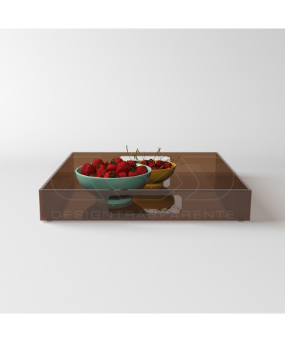 Vassoio quadrato in plexiglass fumé marrone centrotavola portafrutta.