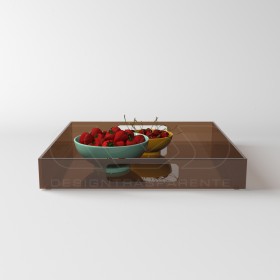 Vassoio quadrato in plexiglass fumé marrone centrotavola portafrutta.