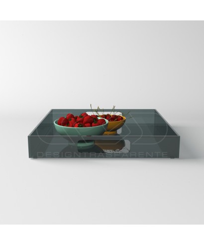 Vassoio quadrato in plexiglass fumé grigio centrotavola portafrutta.