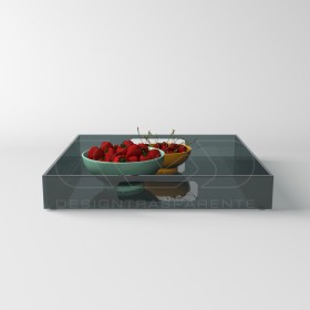 Vassoio quadrato in plexiglass fumé grigio centrotavola portafrutta.