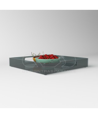 Vassoio quadrato in plexiglass fumé grigio centrotavola portafrutta.