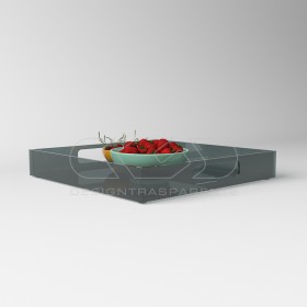 Vassoio quadrato in plexiglass fumé grigio centrotavola portafrutta.