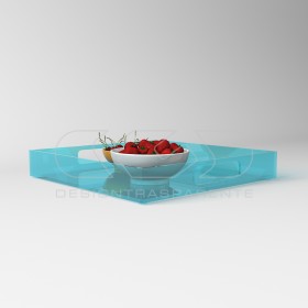 Transparent Light Blue acrylic square tray fruit holder centrepiece.