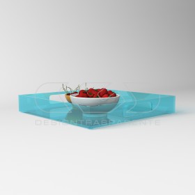 Vassoio quadrato in plexiglass acquamarina centrotavola portafrutta.