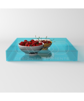Vassoio quadrato in plexiglass acquamarina centrotavola portafrutta.