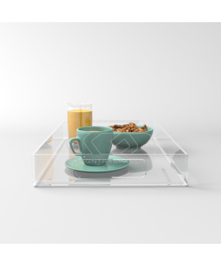 Transparent acrylic rectangular tray fruit holder or centrepiece.