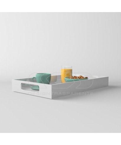 Vassoio rettangolare plexiglass bianco centrotavola portafrutta.