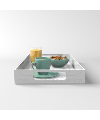 Bandeja rectangular metacrilato blanco centro de mesa frutero.