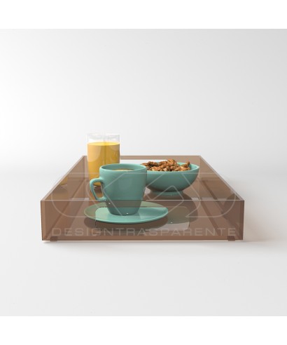 Vassoio rettangolare plexiglass marrone centrotavola portafrutta.