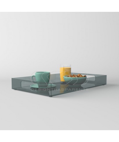 Vassoio rettangolare plexiglass grigio centrotavola portafrutta.