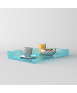 Vassoio rettangolare plexiglass acquamarina centrotavola portafrutta.