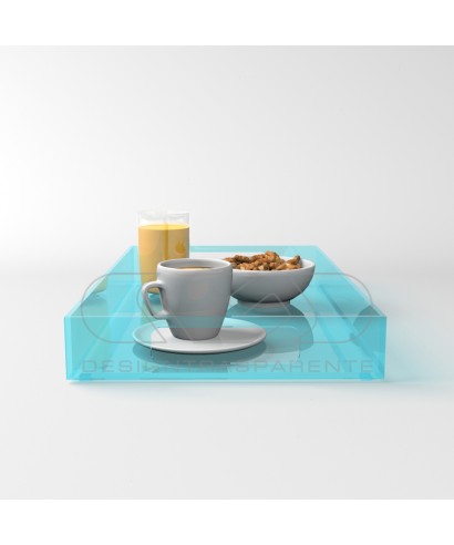 Light blue acrylic rectangular tray fruit holder or centrepiece.