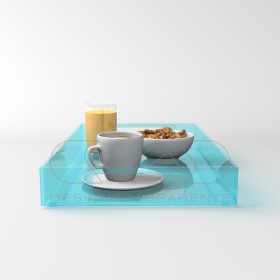 Vassoio rettangolare plexiglass acquamarina centrotavola portafrutta.