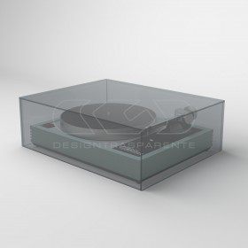 Turntable cover box W40 D50 H15 transparent or smoked acrylic.